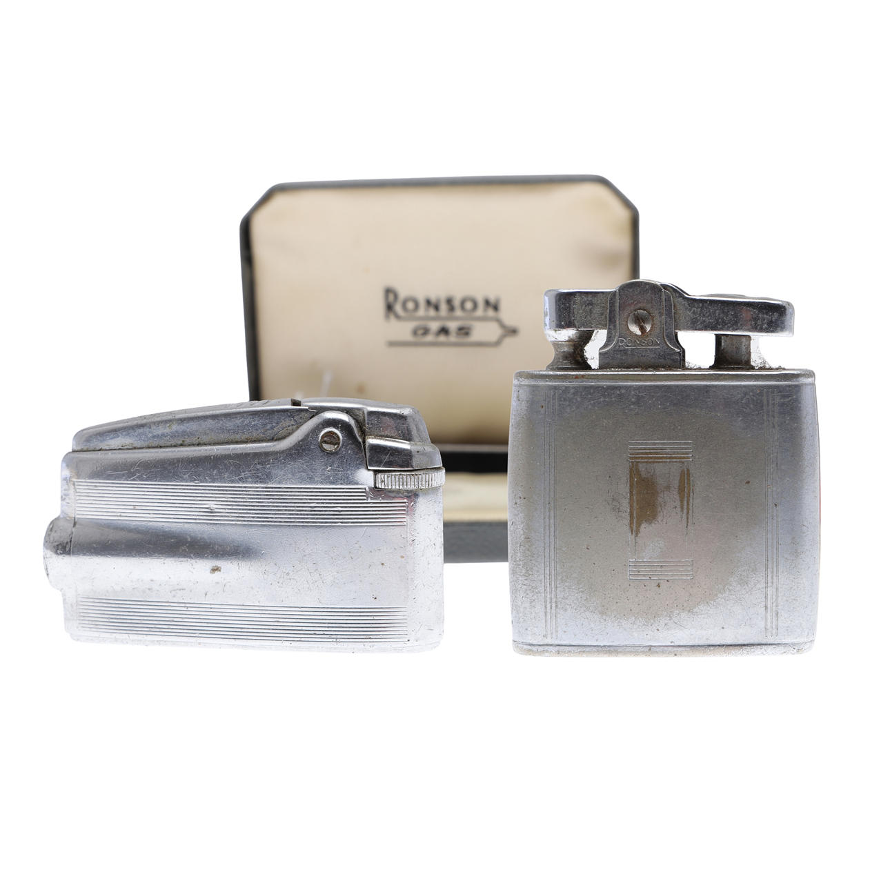TWO BOXED CIGARETTE LIGHTERS BY RONSON.