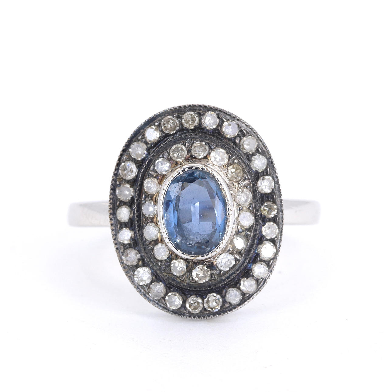 14CT SAPPHIRE & DIAMOND RING.