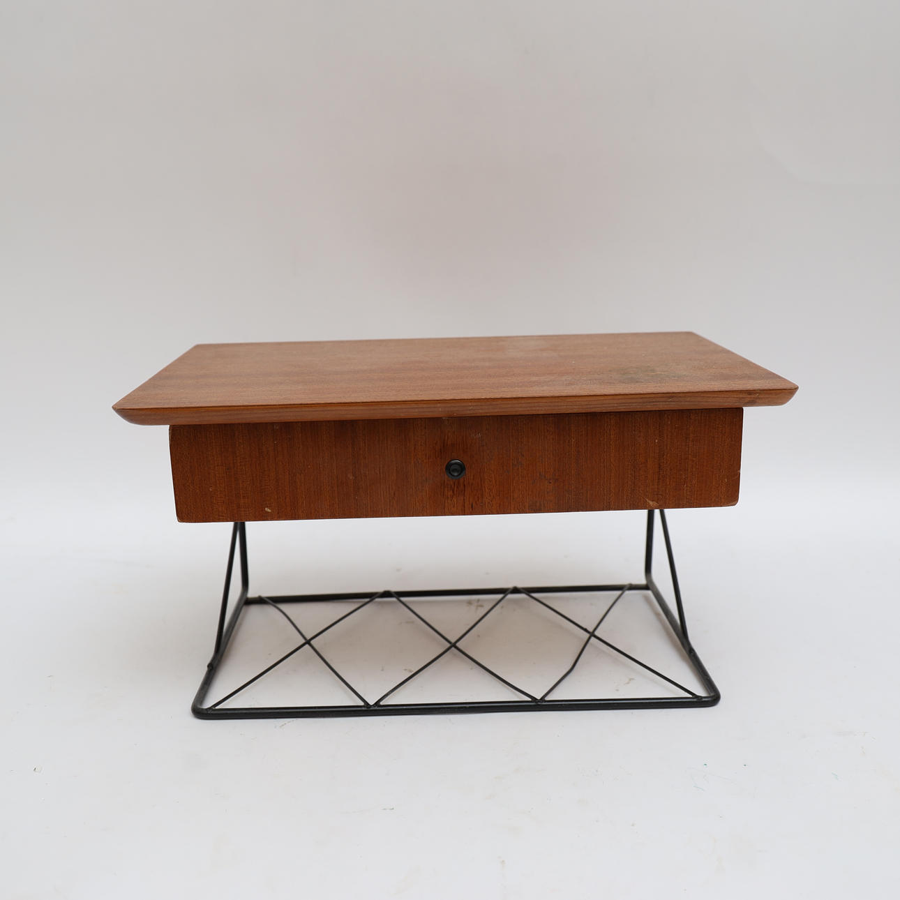 TELEPHONE SHELF, teak/string, mid-20th century.