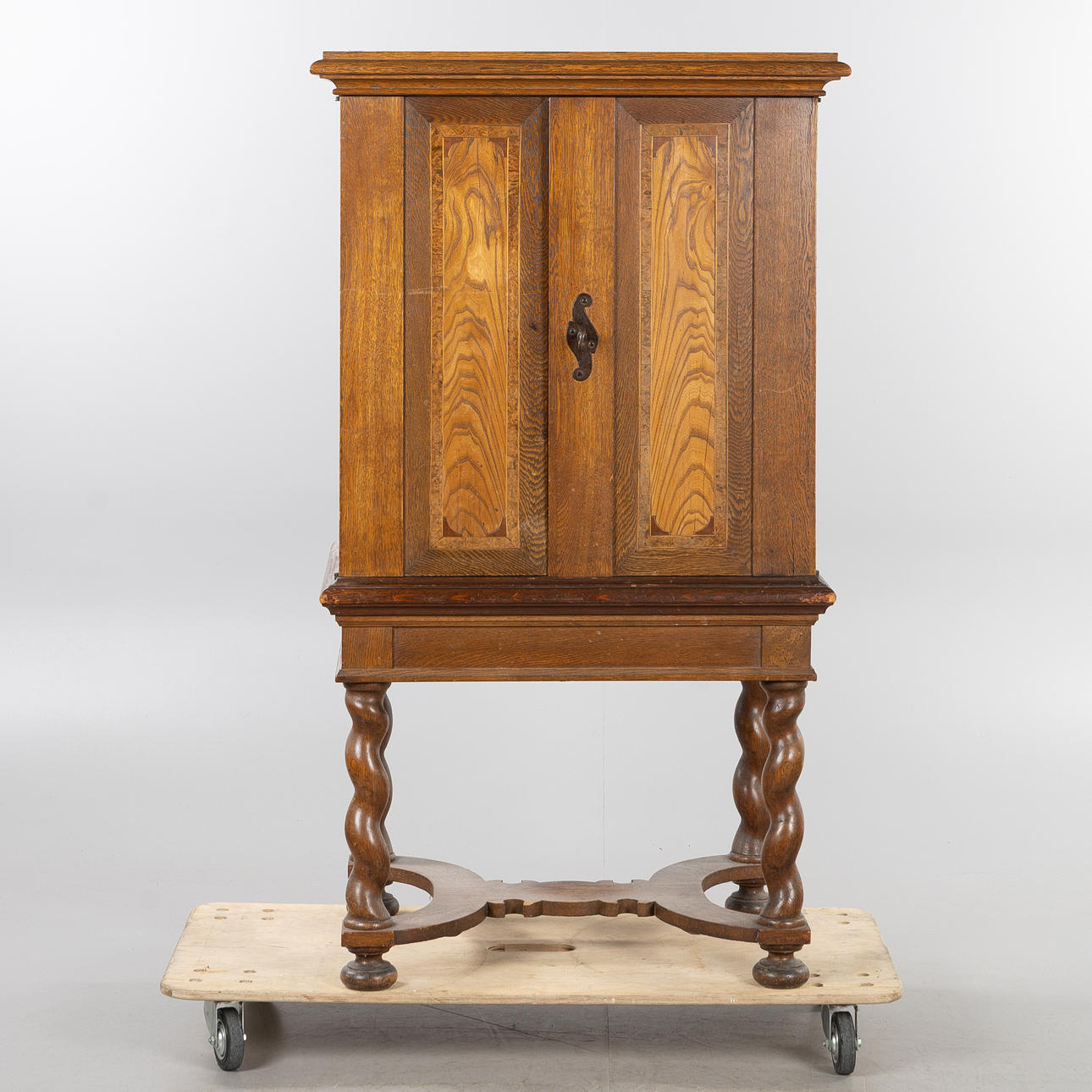 CABINET, 18th century, oak, later base.