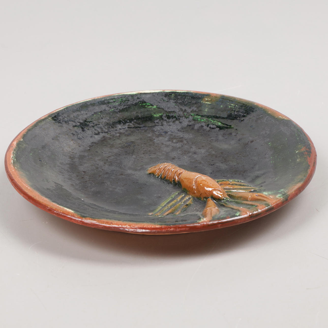 ALBERT ELFSTRAND. Dish, glazed earthenware, crayfish decoration, signed and dated 1953.