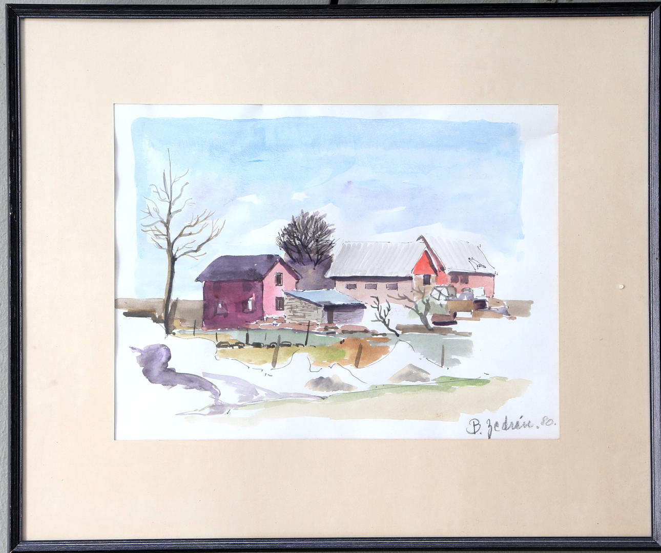 BERT ZEDRÉN. Hus på landet, akvarell, signerad, 1980.