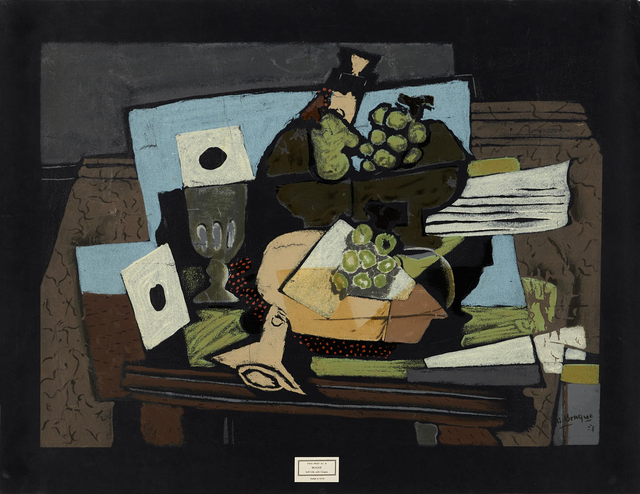 GEORGES BRAQUE (1862-1963), EFTER. "Still Life with Grapes and Clarinet", färgserigrafi, omkring 1900-talets mitt.