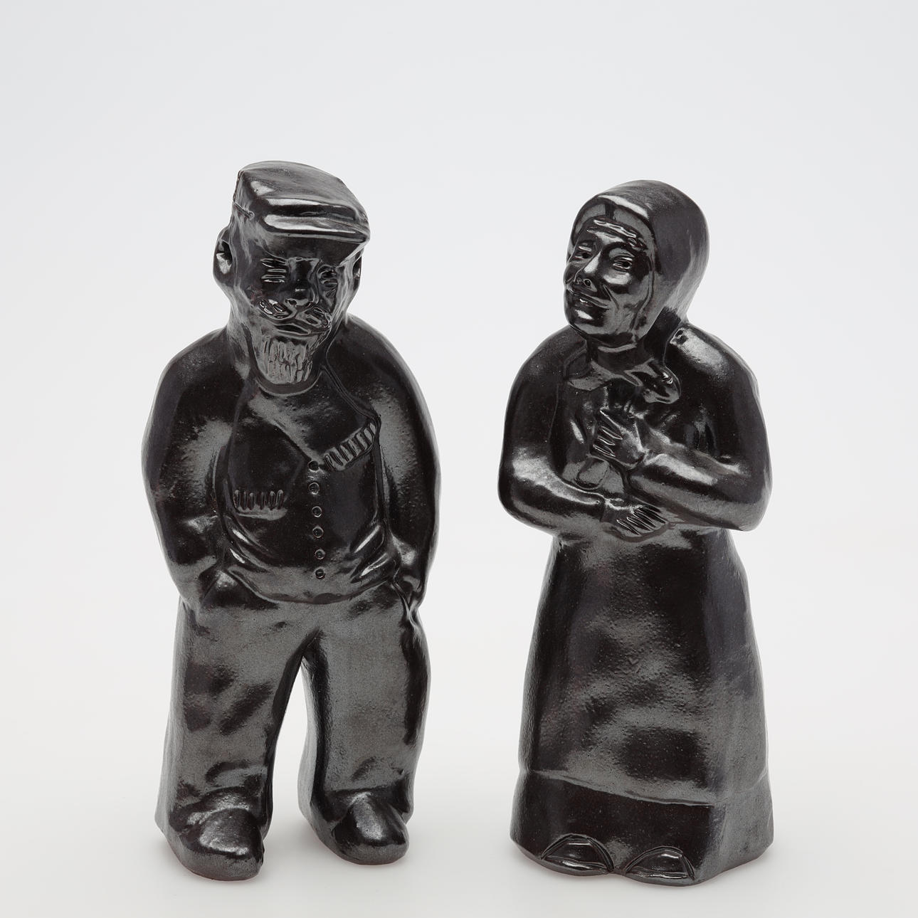 KARL PERSSON. FIGURINES, 2 pcs, glazed stoneware, Höganäs, signed.