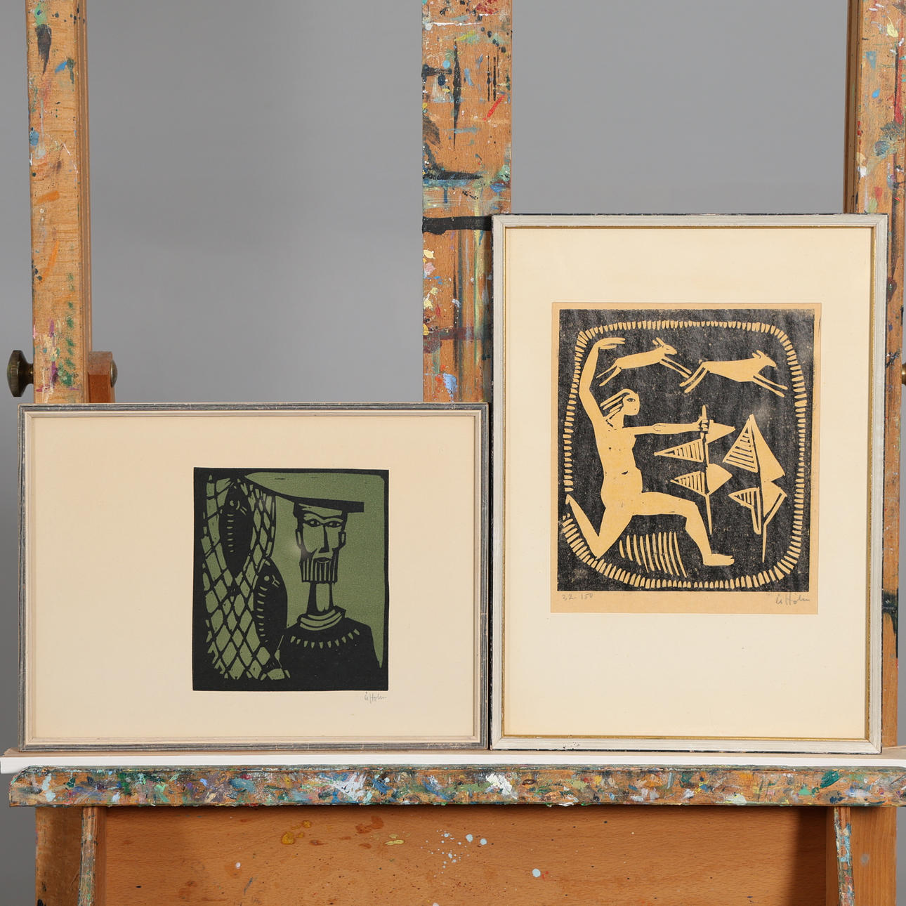ÅKE HOLM. LINOLEUM CUTS, 2 pcs, signed.