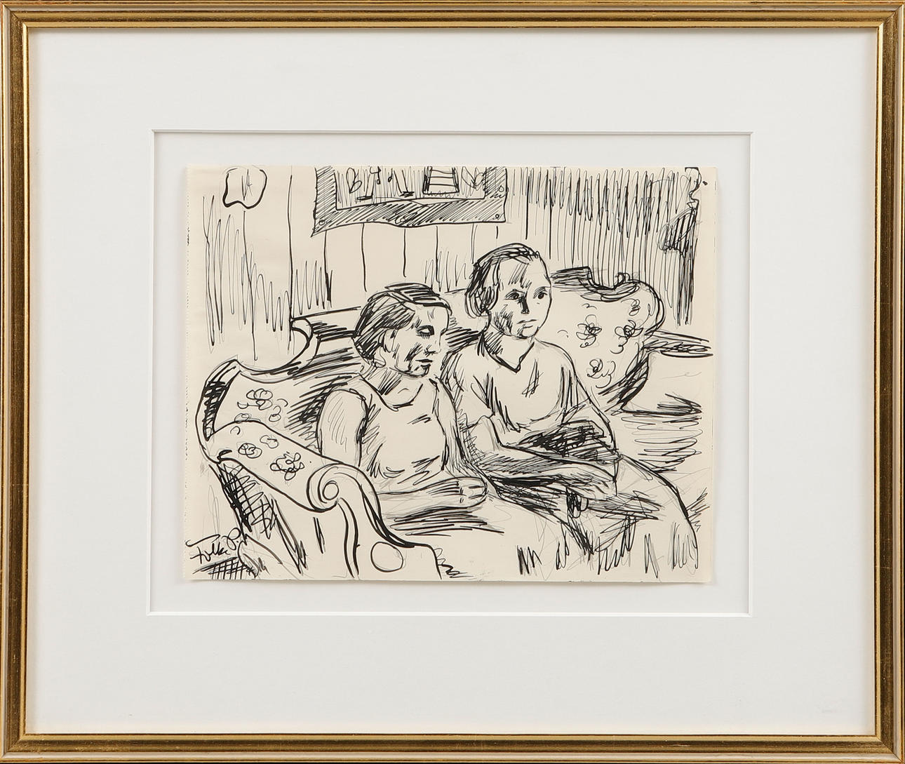 FOLKE PERSSON. Figurative scene, ink on paper, signed.