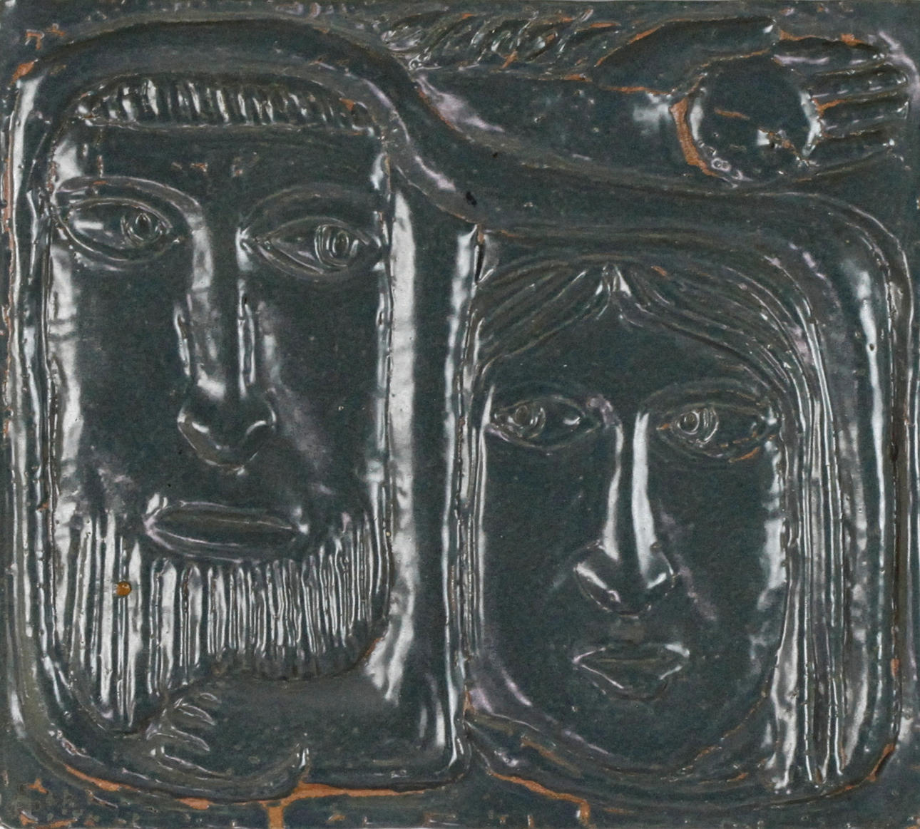 ÅKE HOLM. Wall plaque, Adam & Eve, glazed ceramic, signed.