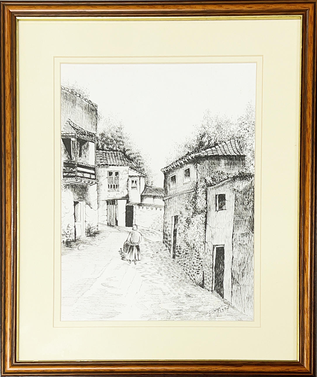 FRAMED PEN & INK.