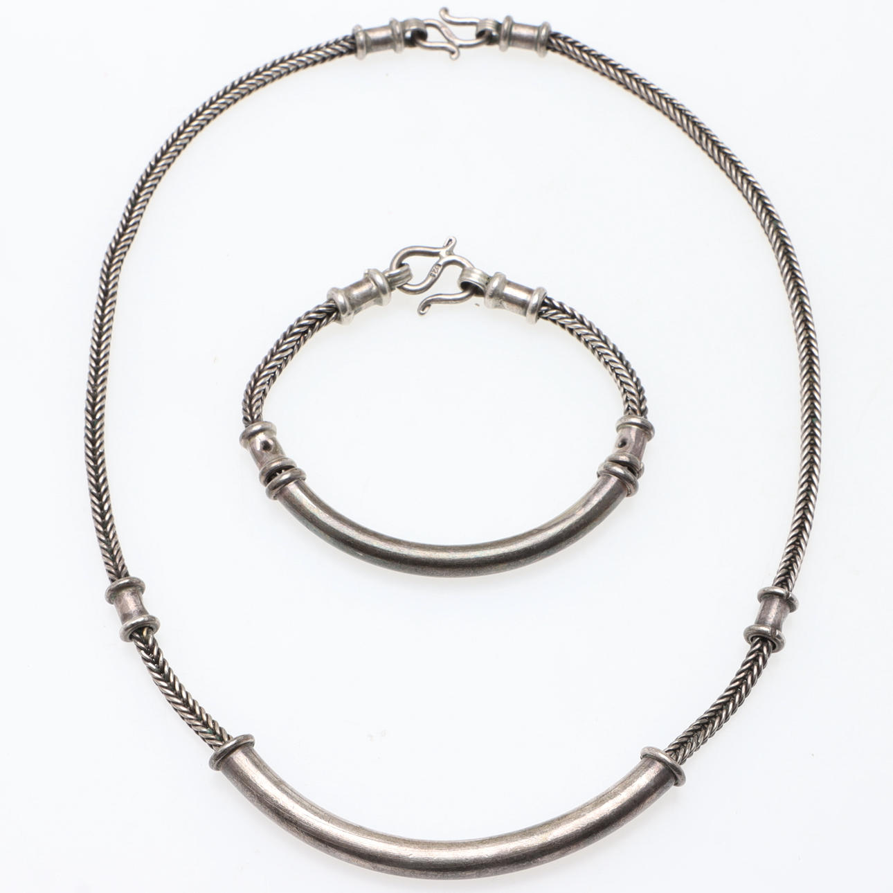 NECKLACE & BRACELET, sterling silver.