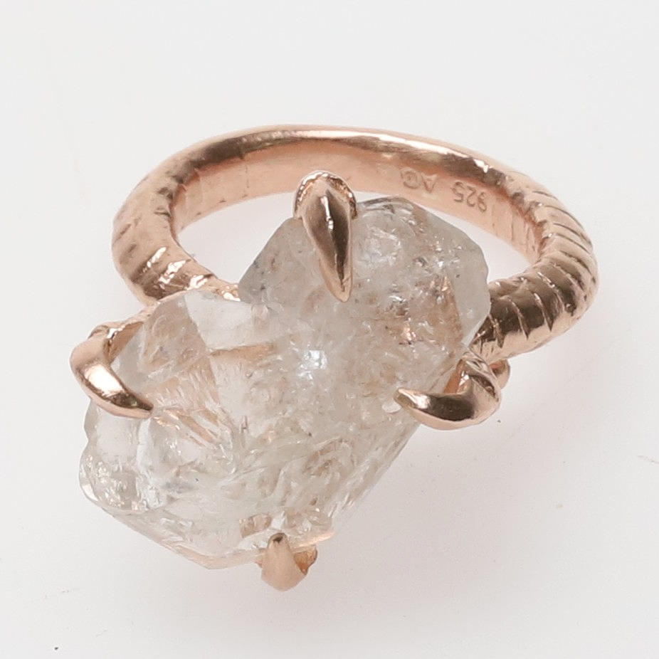 Ring, Bjørg, with Herkimer, rose-gilt silver.