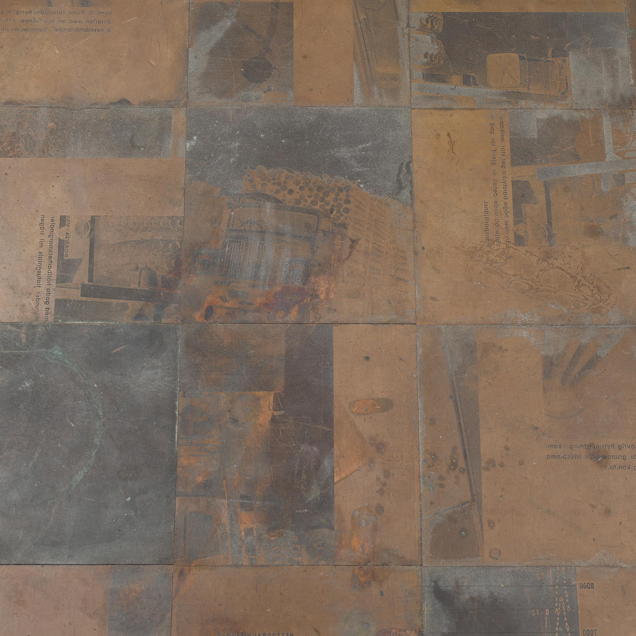 TABLE, brass/copper plates.