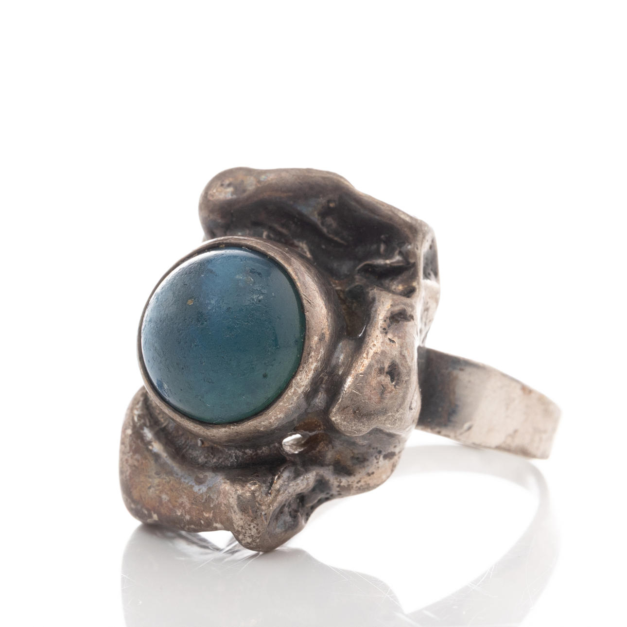 RING, silver, slag stone.