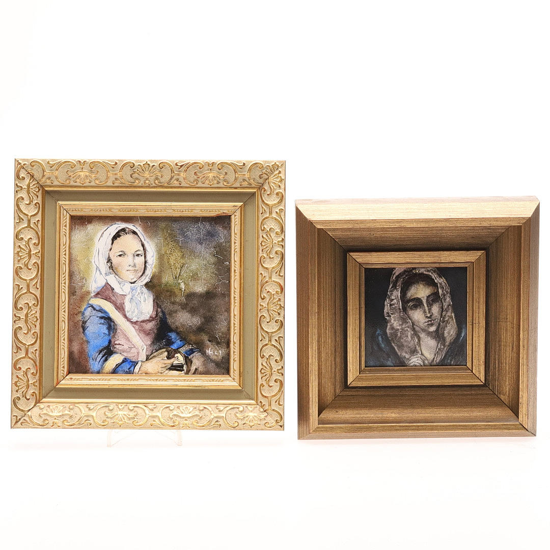 OIDENTIFIERAD KONSTNÄR. TILE PAINTINGS, 2 pcs, mixed media. signed, dated -69.