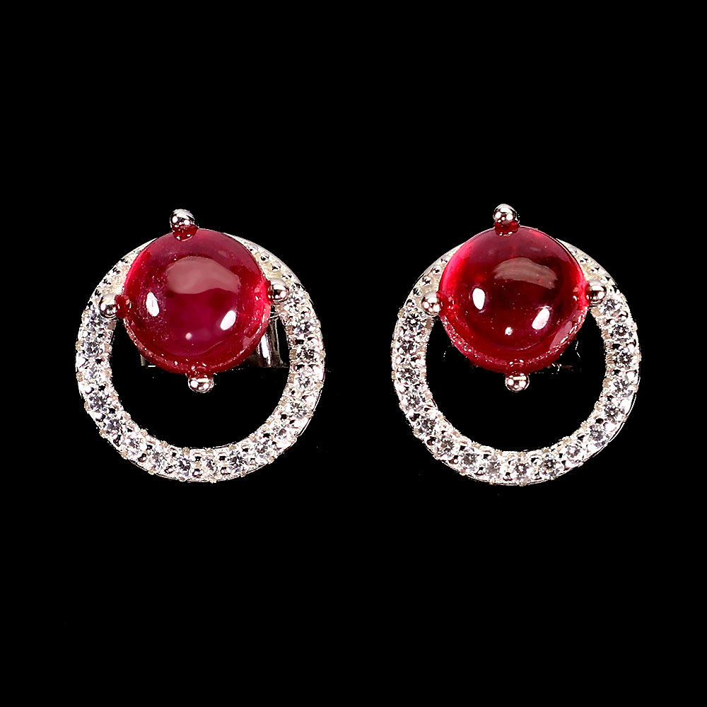 CABOCHON RUBY EARRINGS.