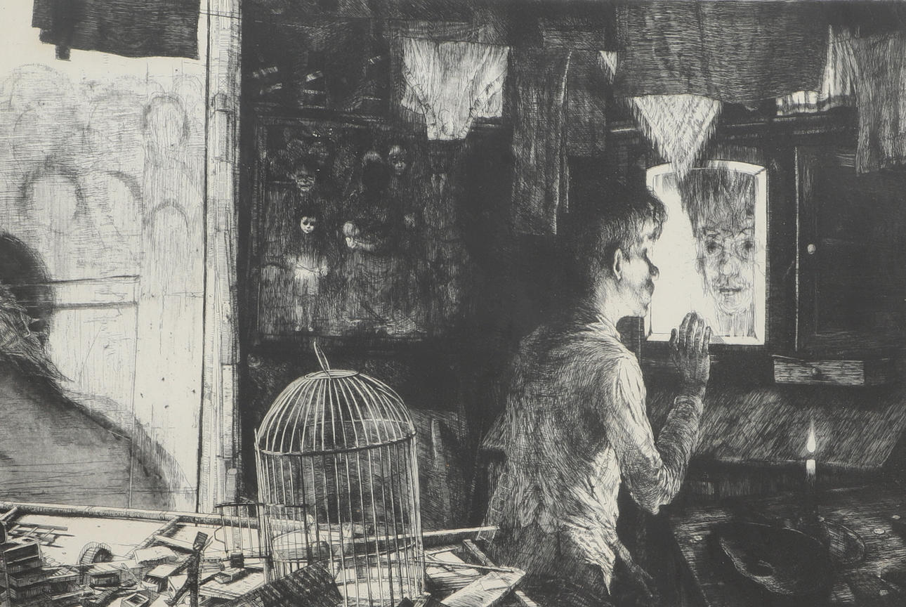 BJÖRN BRUSEWITZ. Etching, "Spegeln", signed, et, dated 1980.