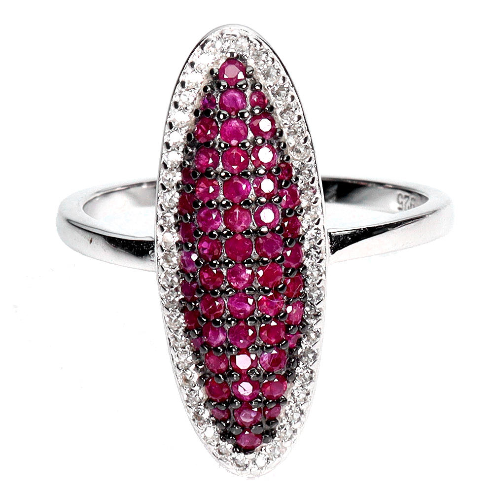 SILVER PAVE RUBY SET RING.