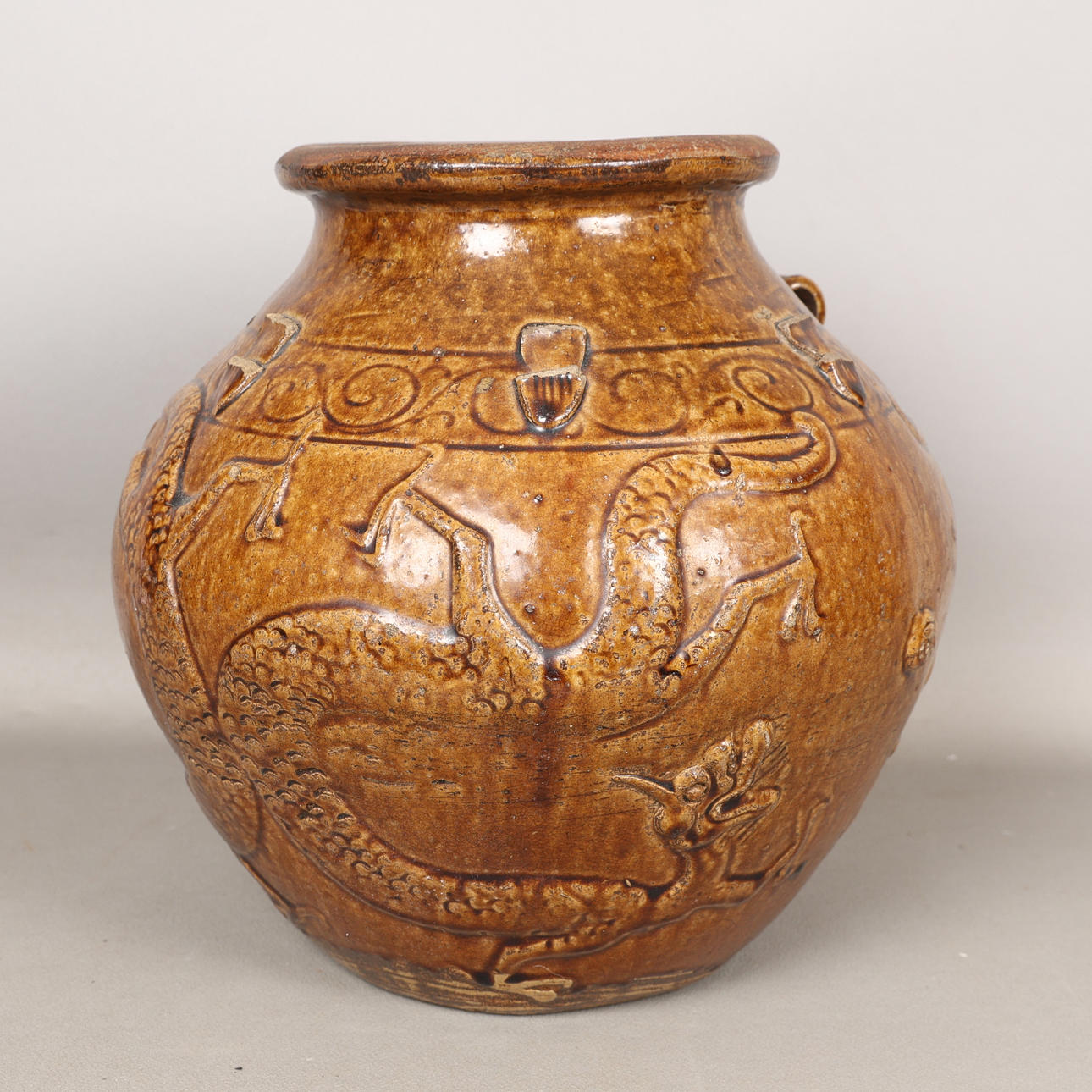 A CHINESE MARTABAN STONEWARE VASE.