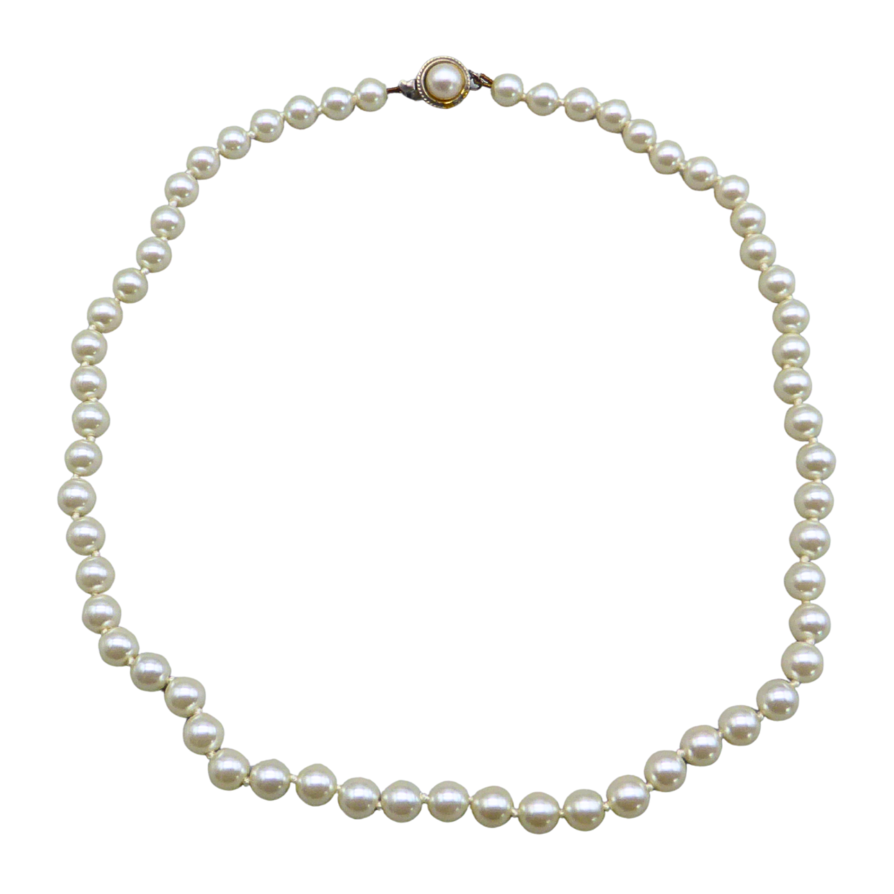 SINGLE-STRAND PEARL NECKLACE WITH BOX CLASP.