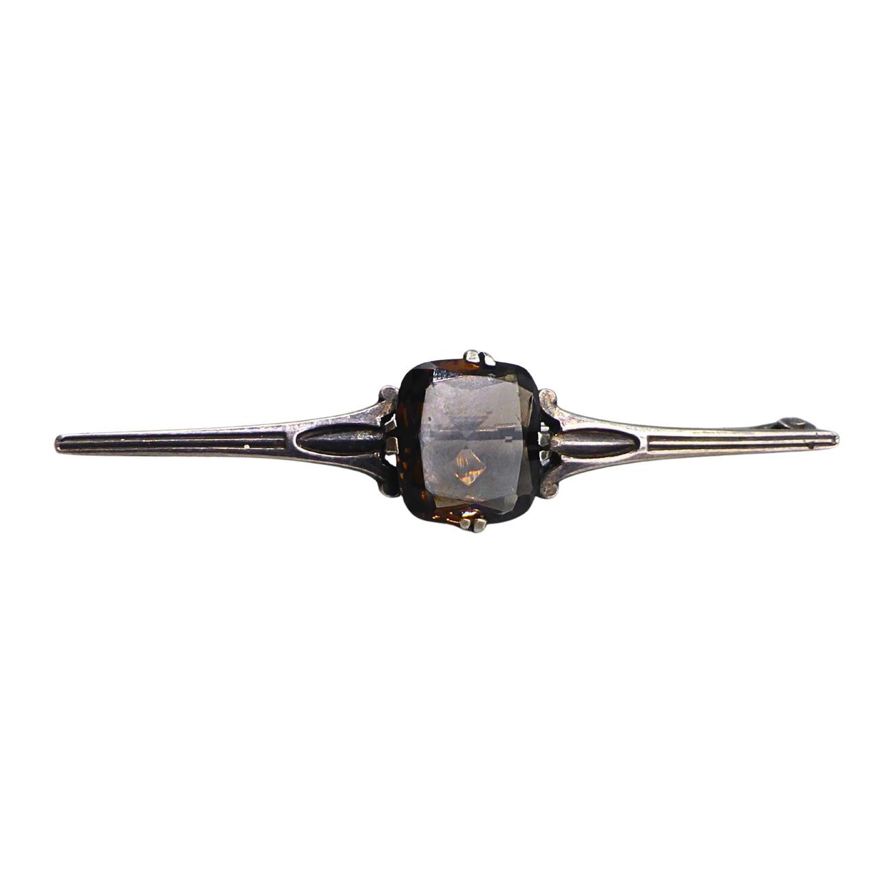 BAR BROOCH WITH BROWN GEMSTONE.
