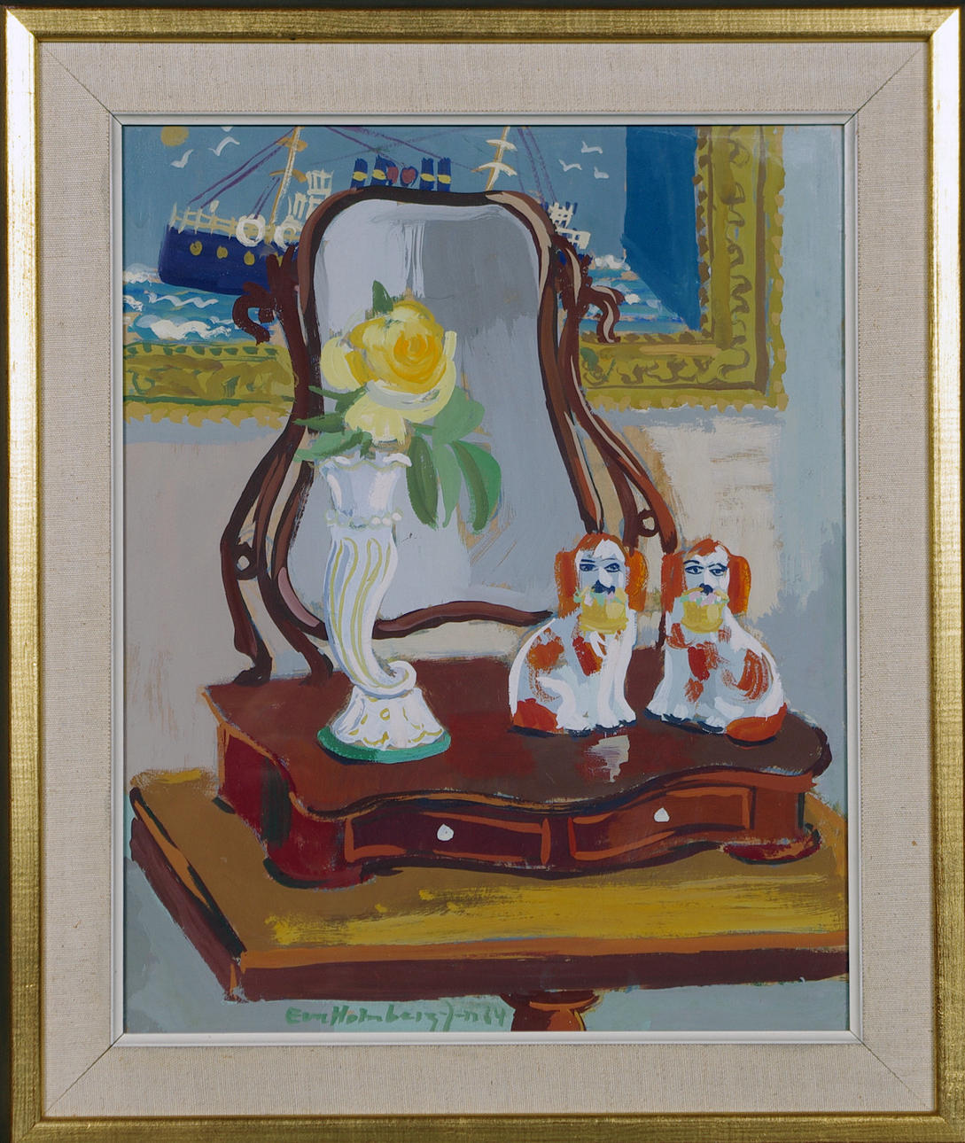 EVA HOLMBERG JAKOBSSON. stilleben med pigtittare, gouache.