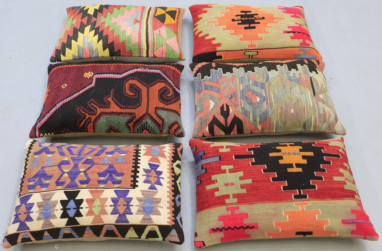 KUDDFODRAL, 6 st, kelim, anatoliska, ca 70 x 50 cm.