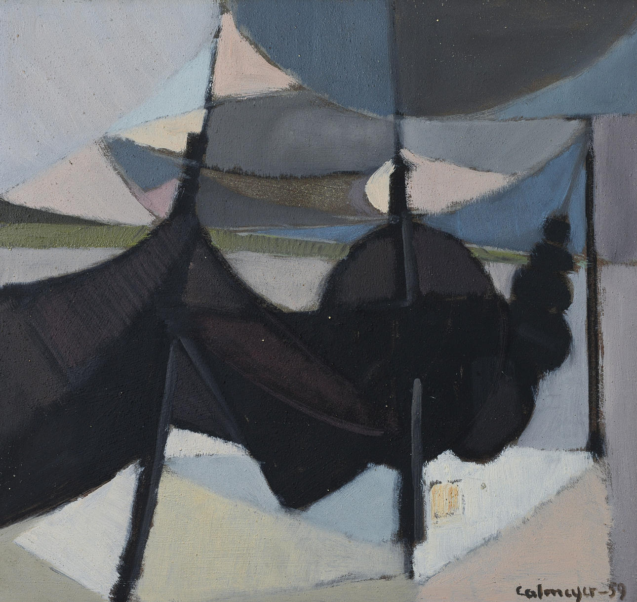 GÖSTA CALMEYER. "Yngsjöhomma", oil on panel, signed, dated -59.