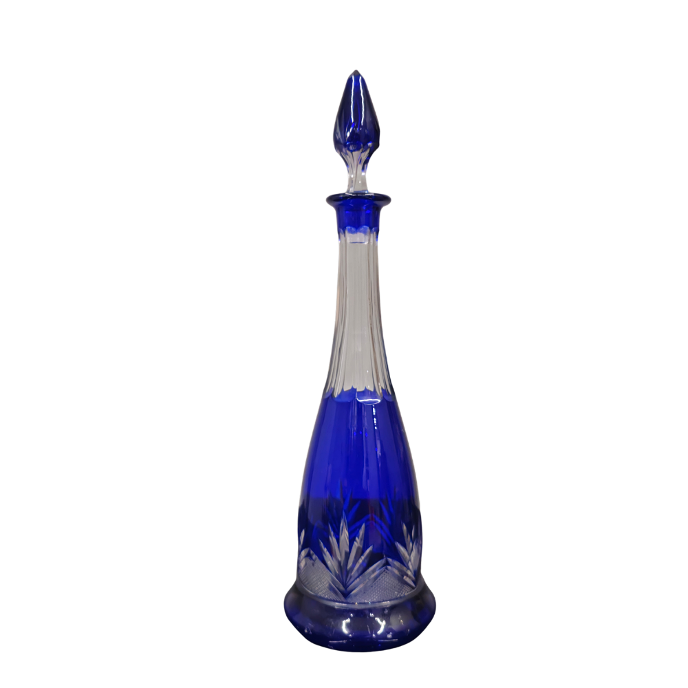 Cobalt blue cut glass decanter.