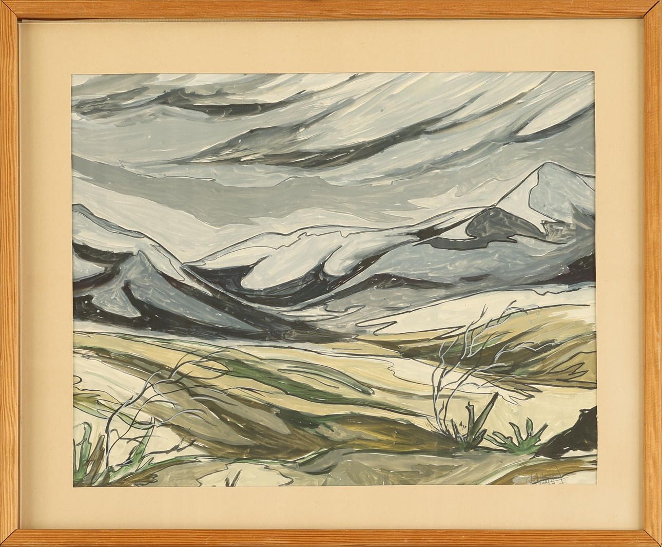 OIDENTIFIERAD KONSTNÄR. Mixed media, signed, mountain landscape.