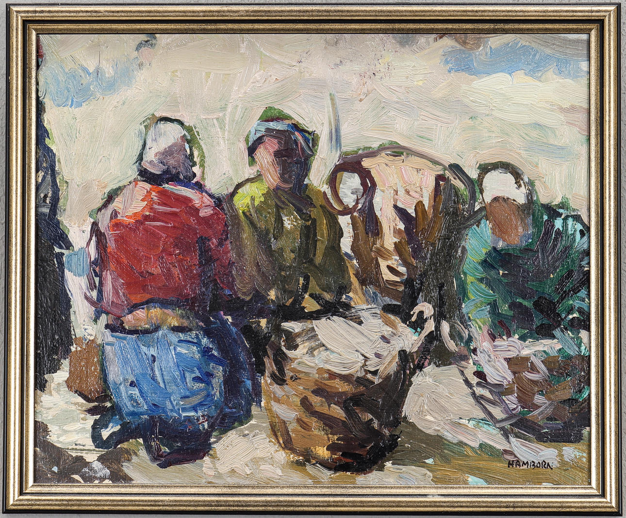 AXEL HAMBORN. "potatisplockerskor", oil on panel, signed.