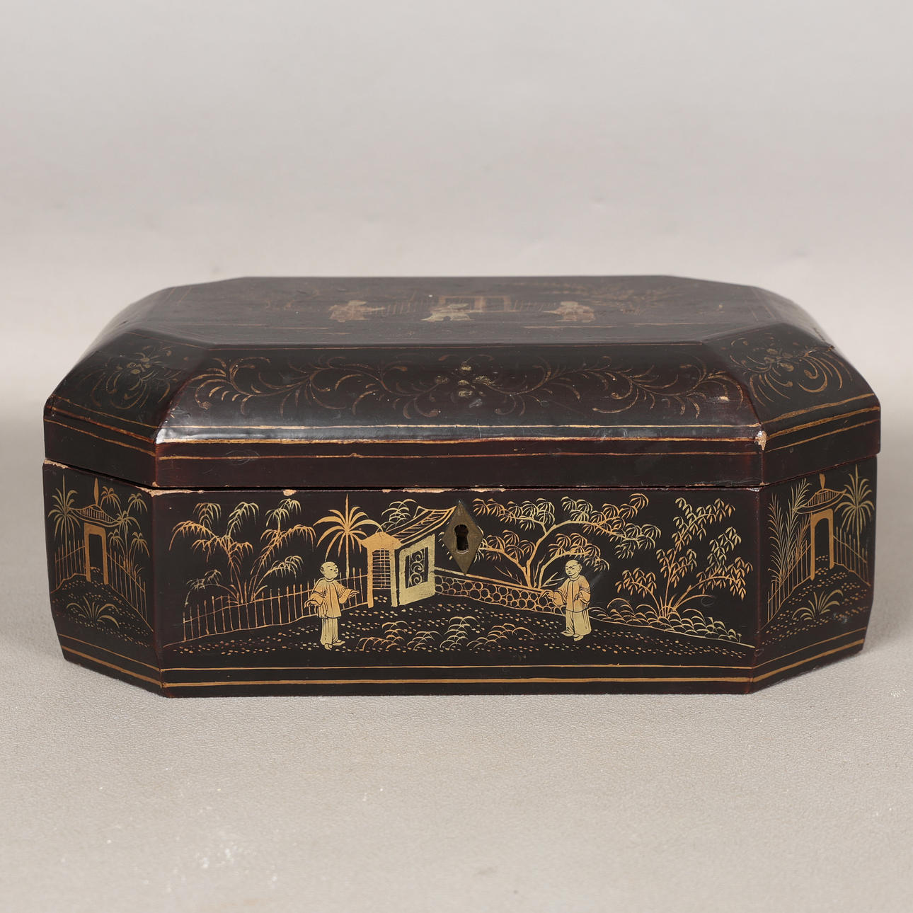 A CHINESE EBONISED SEWING BOX.