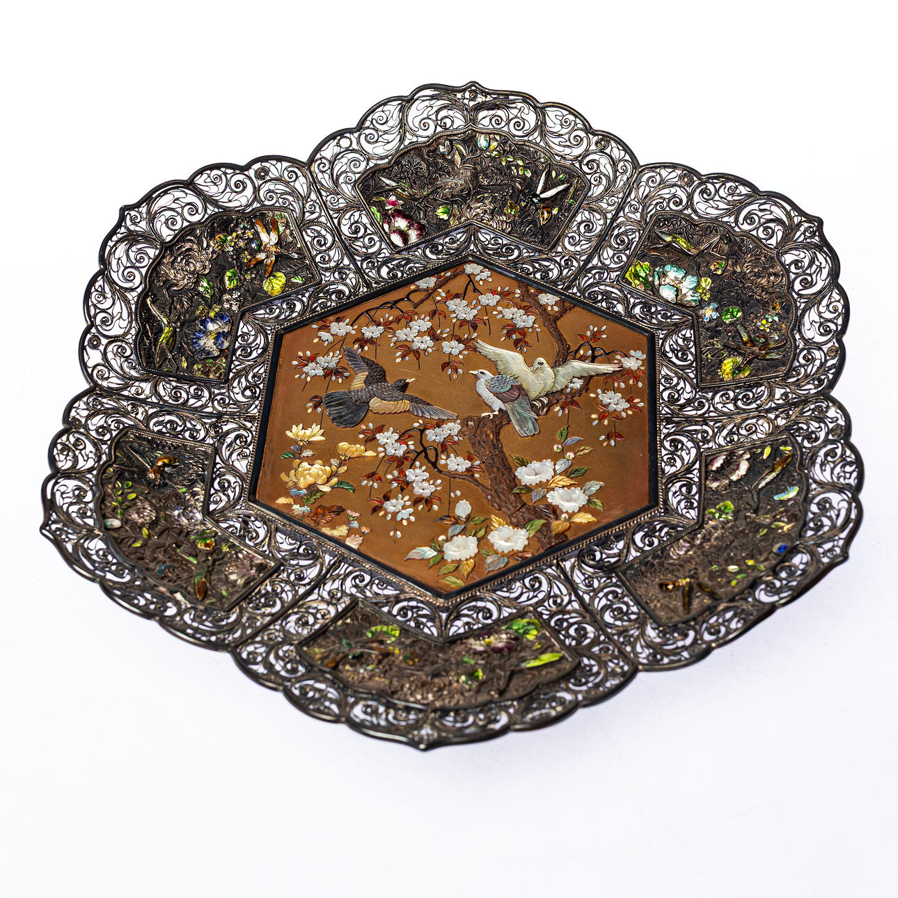 DISH, filigree with enamel and mother-of-pearl inlays, Japan, 19th ...