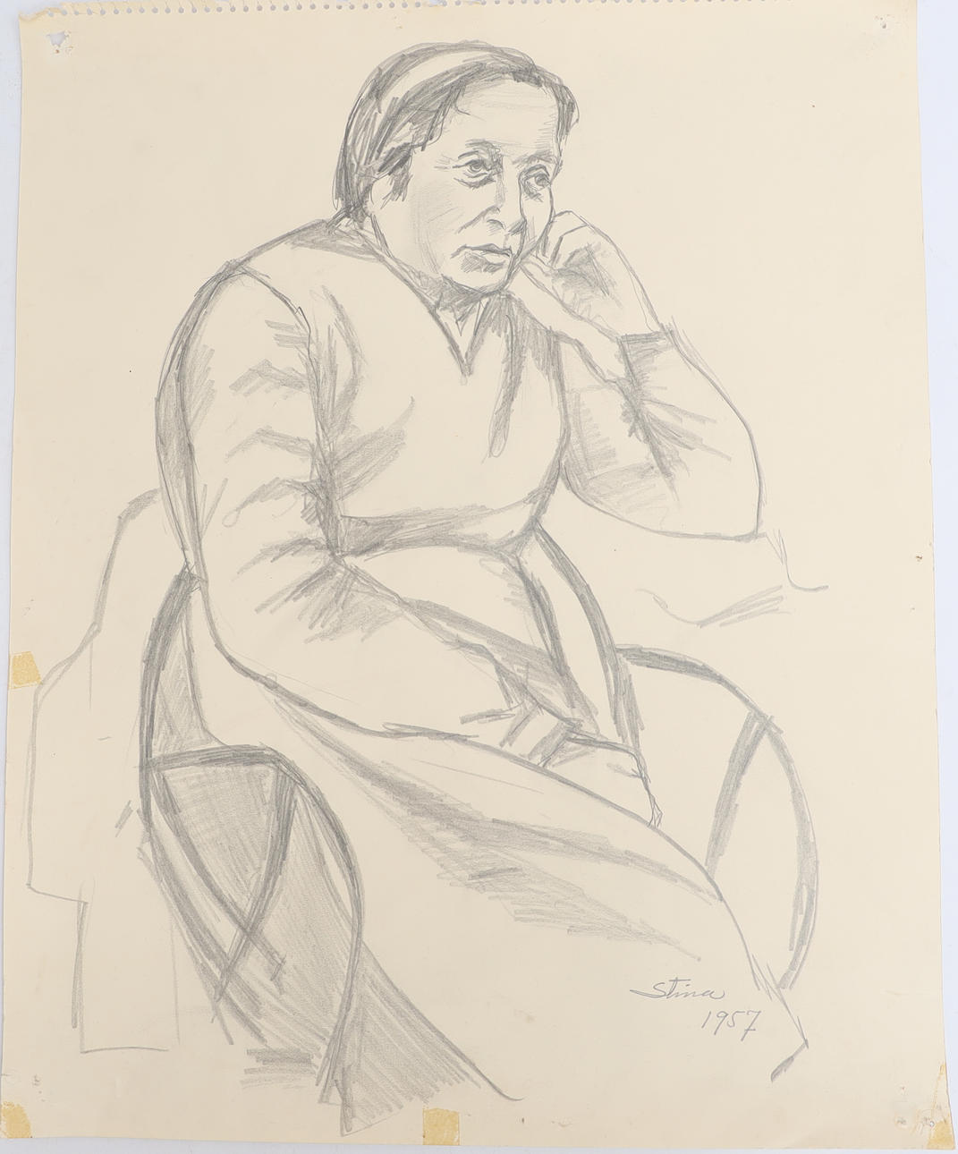 STINA SUNESSON. DRAWING, signed and dated 1957.