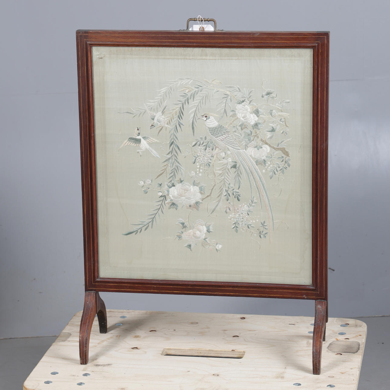 A CHINESE REPUBLIC PERIOD SILKWORK DOUBLE SIDED FIRE SCREEN.