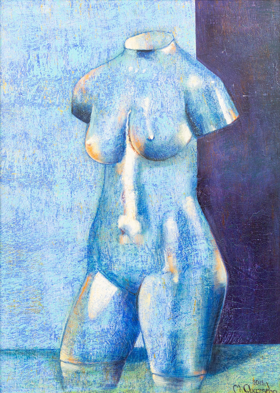 MICHAEL QVARSEBO. "Blue torso", oil on panel, signed and dated.