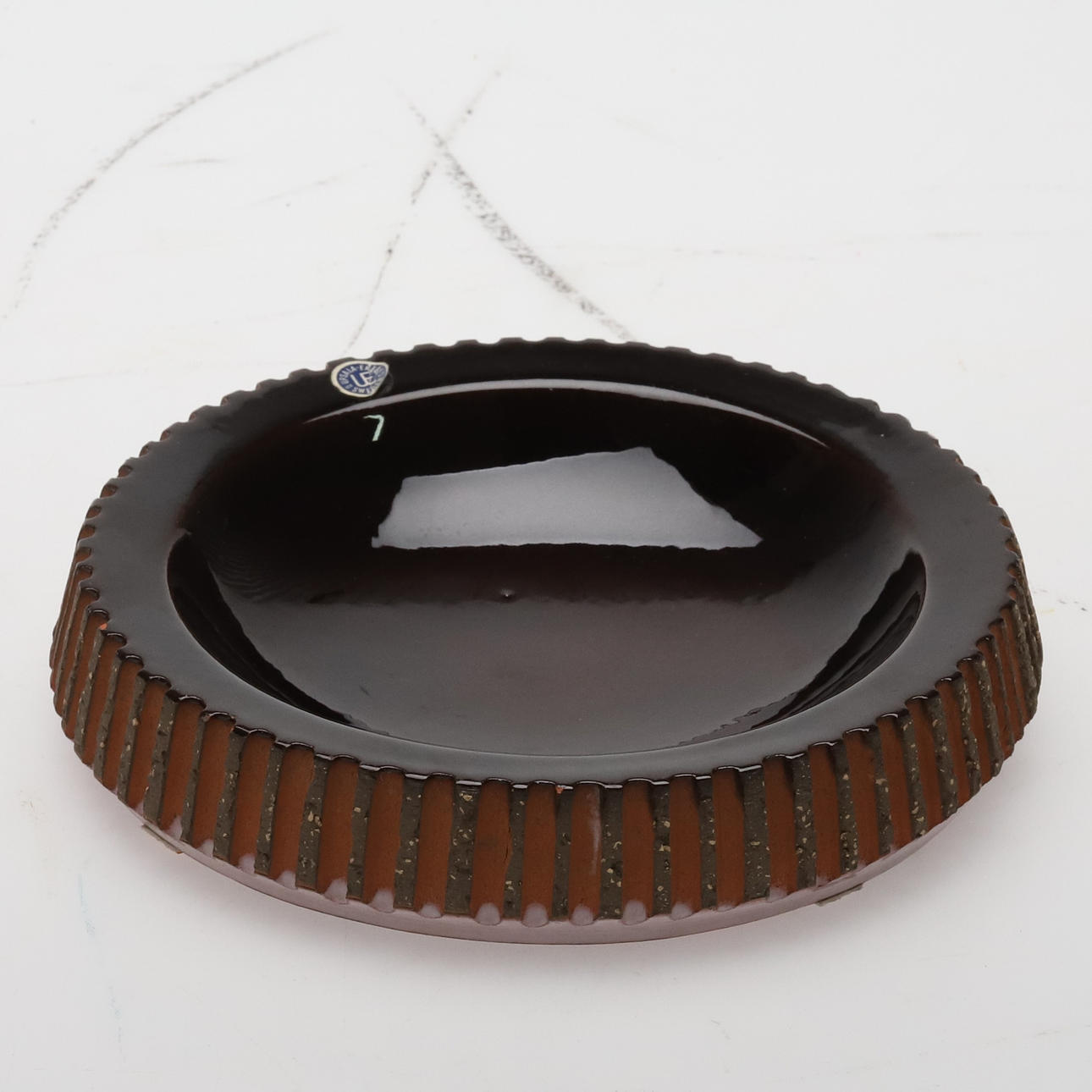 MARI SIMMULSON. DISH, glazed earthenware, "Rusticana", model 4589, label marked Upsala-Ekeby, monogram signed, 1960s.