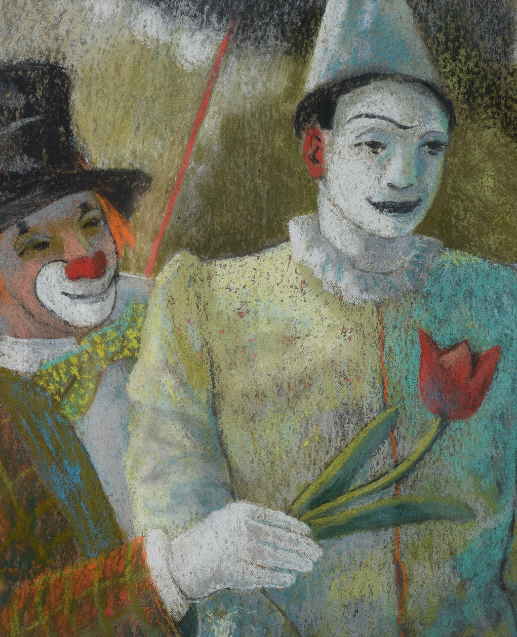 BENGT CARLBERG. "Komisk entrée", pastell, signerad