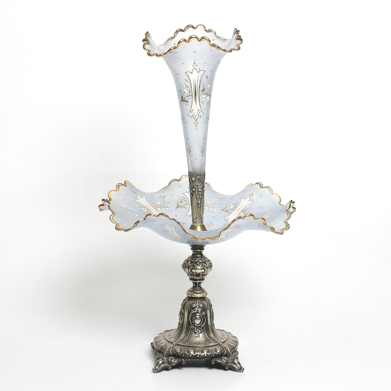 STRUTSKÅL, glas/nysilver, 1900-talets första kvartal.