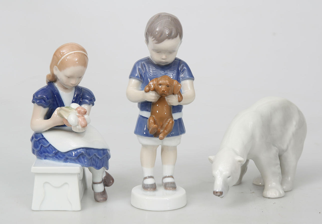 FIGURINER, porslin, 3 stycken, Bing & Gröndahl och Kunglig Dansk.