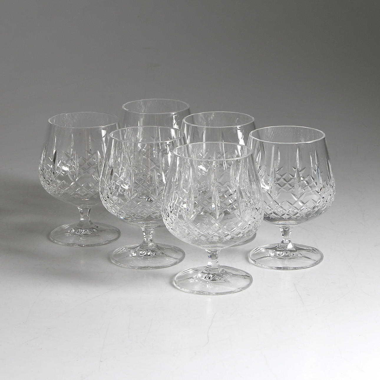 COGNACSKUPOR, 6 st, kristall, Tjeckien, 1900-tal.