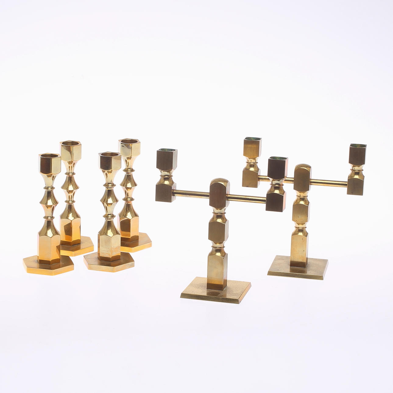 LJUSSTAKAR, 6 st, mässing, bla. Metallslöjden Gusum.