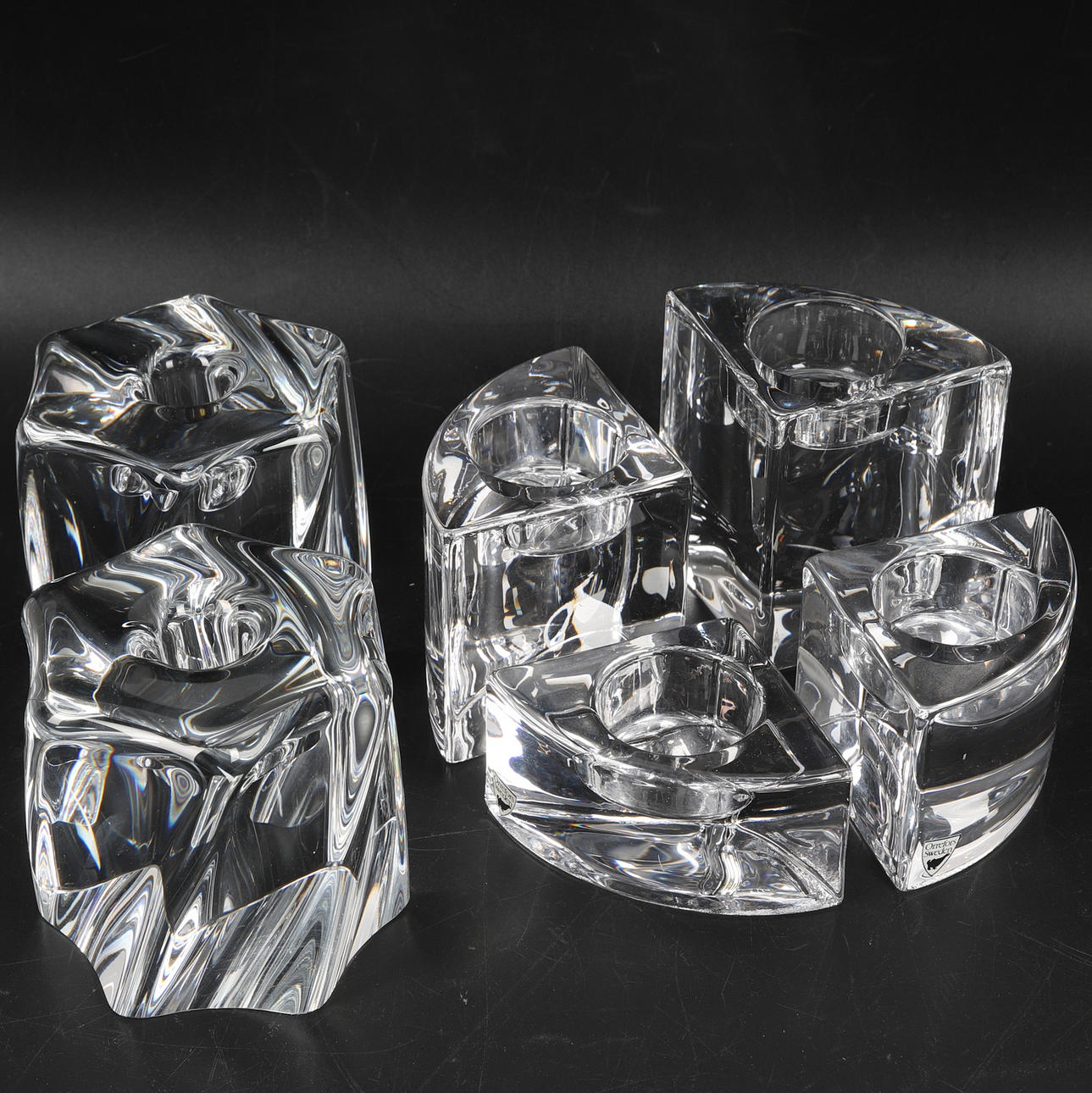 CANDLESTICKS, 6 pieces, incl. "Quartet", Helene Krantz, Orrefors.