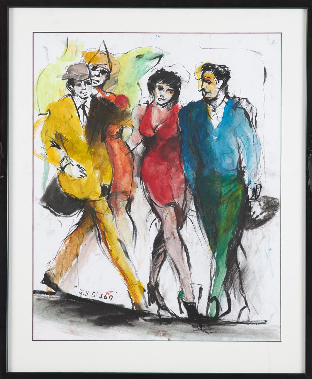 BILL OLSON. Figure composition, mixed media, signed.