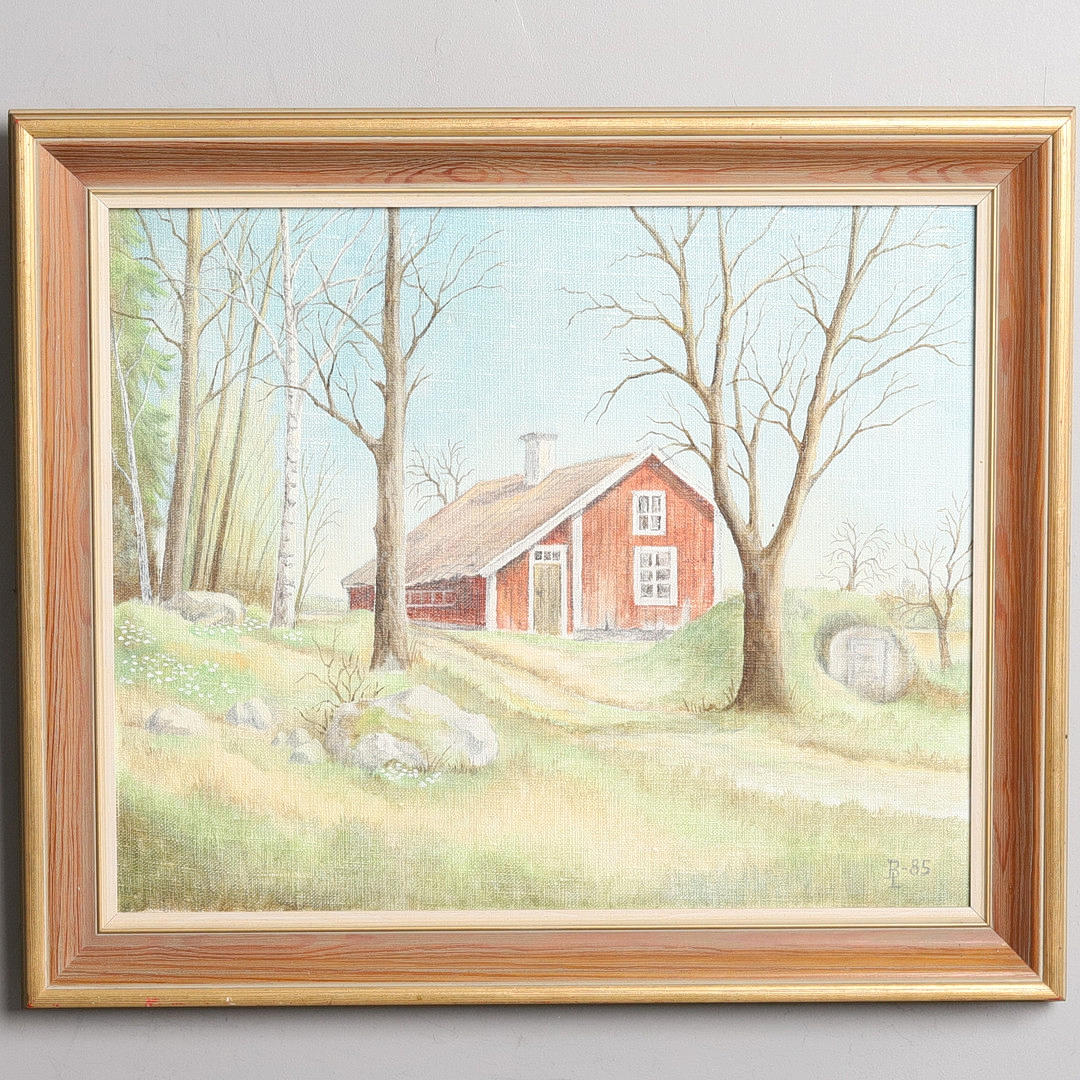 OIDENTIFIERAD KONSTNÄR. Oil on canvas. "Rött torp", monogram signed and dated BL-85.