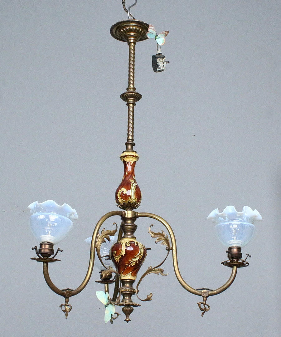 3-light Art Nouveau ceiling lamp.