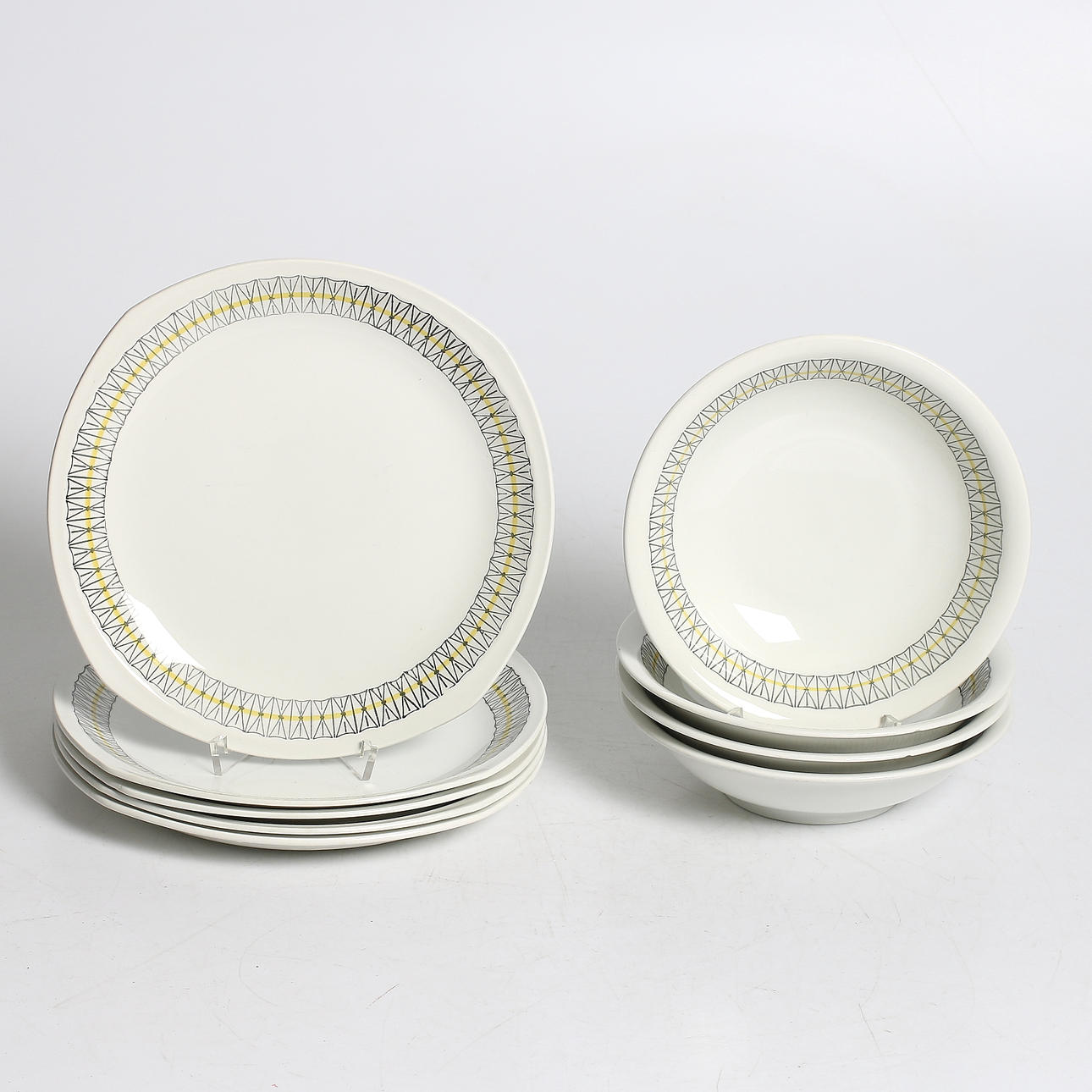 SERVISDELAR, 8 st, flintgods, "Kryss", Helmer Ringström, Gefle Porslinsfabrik, 1950/60-tal.