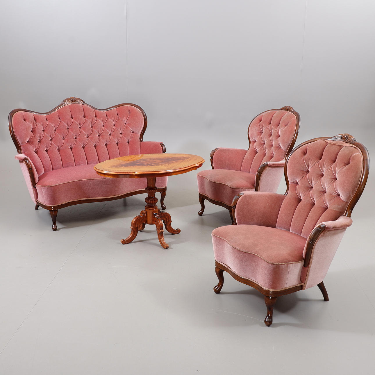 SOFA GROUP, 4 pieces, Rococo style, mid-20th century.