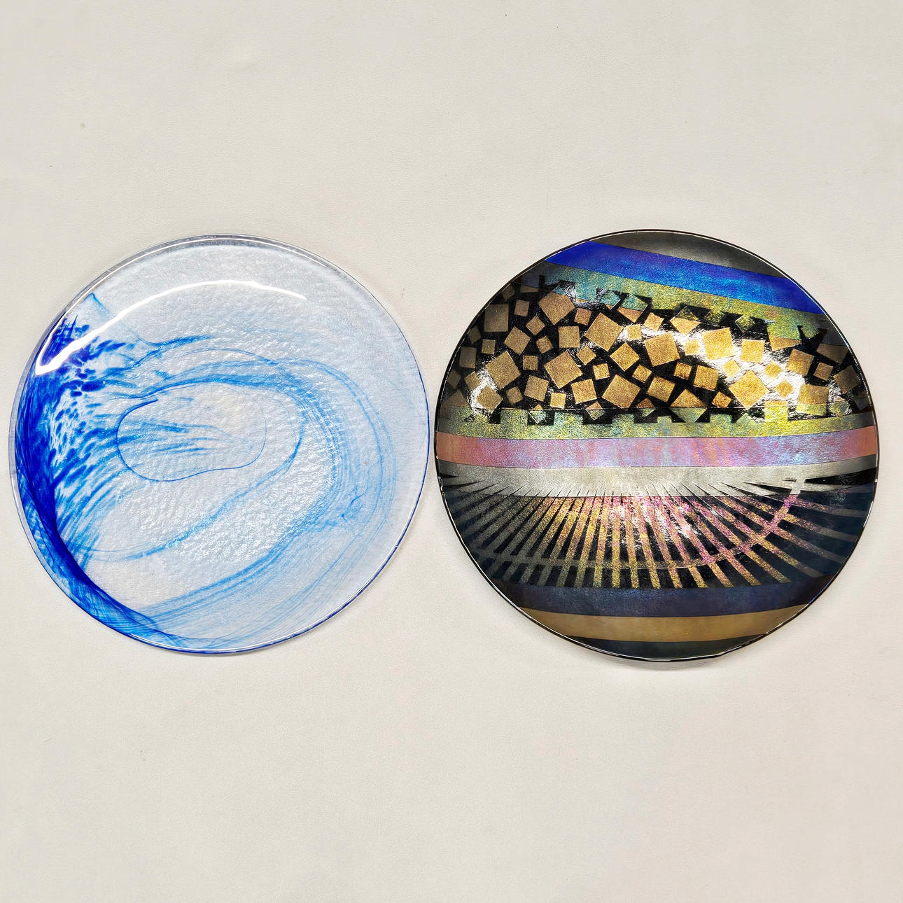 TWO ART GLASS PLATES.
