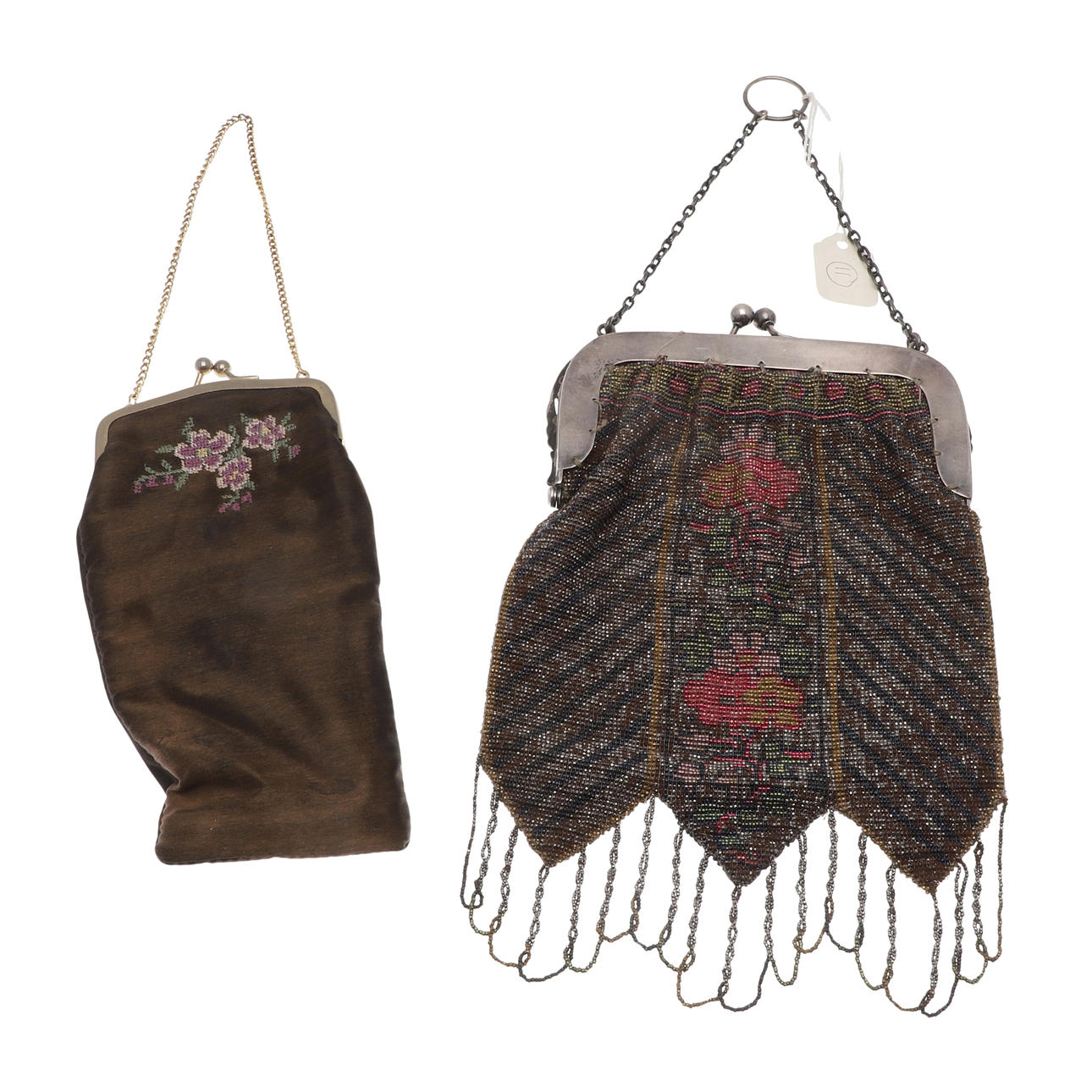 A SILVER FRAMED BEADED BAG.