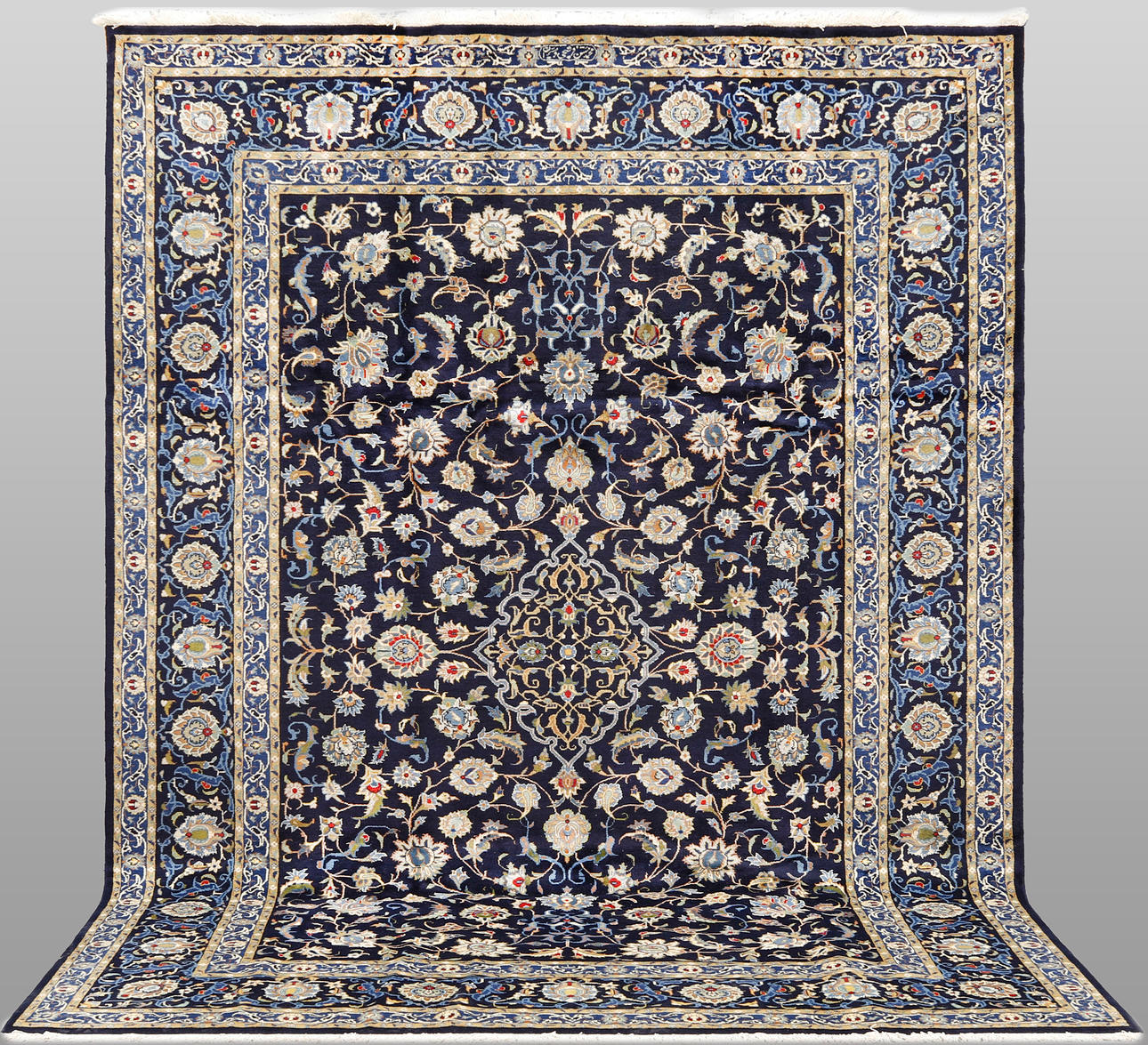 CARPET. Blue Keshan fine, signed, 303 x 207 cm.