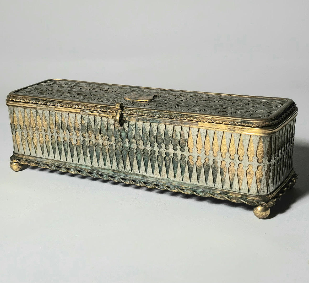 Long brass box.